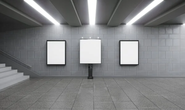 空荡荡的房间和空白的广告牌 3D渲染 — 图库照片