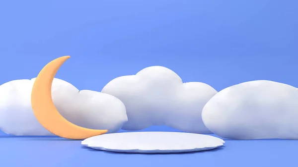 Півмісяць Подіумом Зірками Хмарами Карткою Поганого Часу Солодкий Сон Пластиліновий — стокове фото