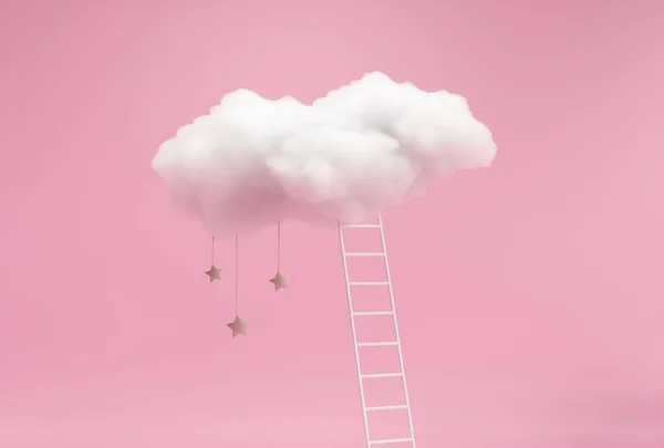 Stairway Sky Clouds Render Illustration Pink Dreams Flying Fairy World — Stock Photo, Image