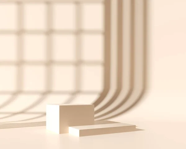 Duvardaki gölge - 3 boyutlu görüntüleme. Premium podyum, kaide, pastel ışık arka planında baz standı. Doğal çevre dostu kozmetik ürünleri için maket, spa ürünü. Meditasyon rahatlama spa posteri