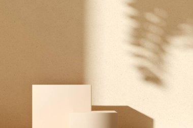 Duvardaki gölge - 3 boyutlu görüntüleme. Premium podyum, kaide, pastel ışık arka planında baz standı. Doğal çevre dostu kozmetik ürünleri, kaplıca ürünü..