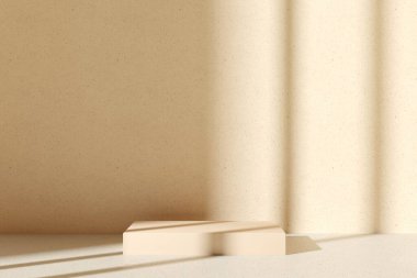 Duvardaki gölge - 3 boyutlu görüntüleme. Premium podyum, kaide, pastel ışık arka planında baz standı. Doğal çevre dostu kozmetik ürünleri, kaplıca ürünü..