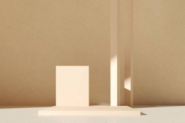 Duvardaki gölge - 3 boyutlu görüntüleme. Premium podyum, kaide, pastel ışık arka planında baz standı. Doğal çevre dostu kozmetik ürünleri için maket, spa ürünü. Meditasyon rahatlama spa posteri