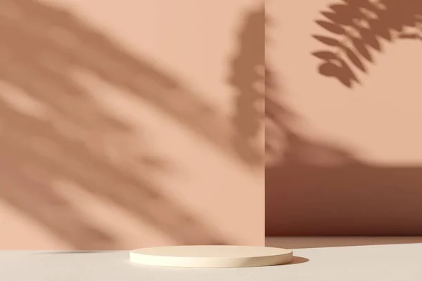 Duvardaki gölge - 3 boyutlu görüntüleme. Premium podyum, kaide, pastel ışık arka planında baz standı. Doğal çevre dostu kozmetik ürünleri, kaplıca ürünü..