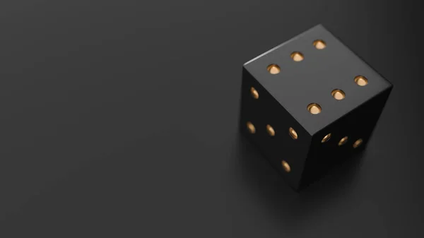 赌场骰子在桌子上3D渲染说明 黑色背景下滚动的白色黑色脚本 — 图库照片