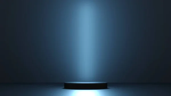 Podium Mörk Bakgrund Blå Violett Led Neon Ljus Återgivning Illustration — Stockfoto