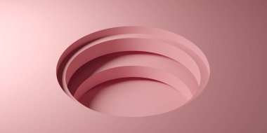 Mimari trend kompozisyonu. Silindirik geometrik kaide, podyum. Yumuşak pembe menekşe renkleri. 3 boyutlu şık bir illüstrasyon. Marka mağazasında sergi podyumu