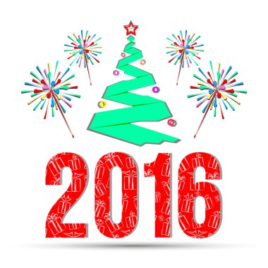 Mutlu yeni yıl havai fişek ile. Vektör kağıt çizim.