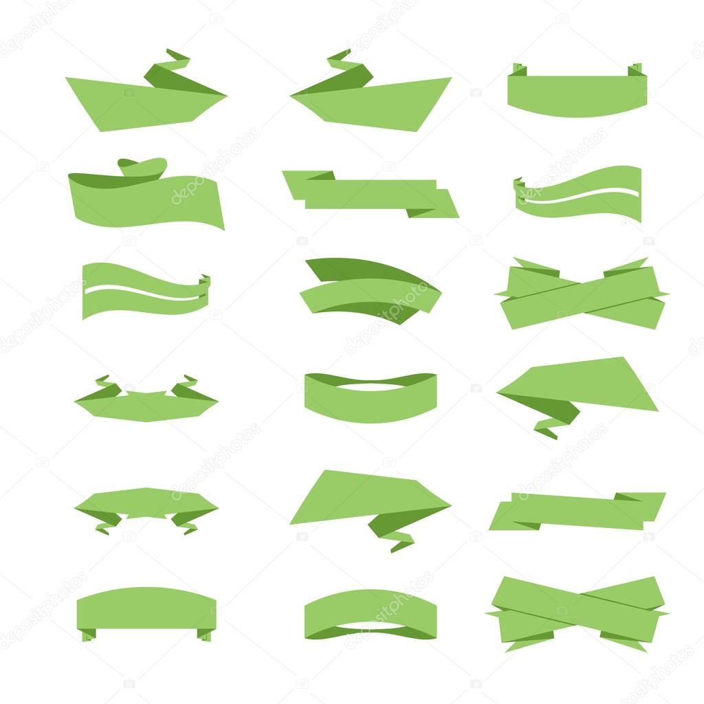 Set of Ribbons and Labels in Vector. Green