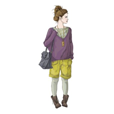 güzel moda genç kadın sonbahar çiçek vintage kız stil