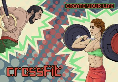 CrossFit adam kadın gençler eğitim halter halter yüzük atletik pop sanat spor