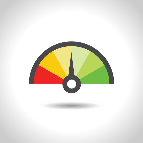 Colorful Info-graphic gauge element. Vector illustration. Speedometer icon or sign with arrow.