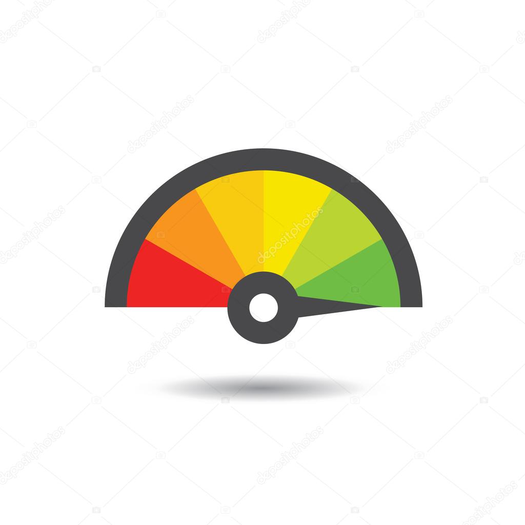 Colorful Info-graphic gauge element. Vector illustration. Speedometer icon or sign with arrow.