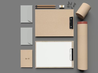 Klasik öğeleri gri masaya kadar alay. 3D render