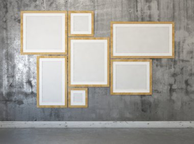 Duvardaki karelerdeki bazı posterler. Kadar alay et. 3D render