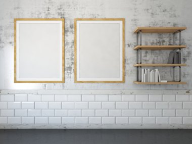 Duvardaki karelerdeki bazı posterler. Kadar alay et. 3D render