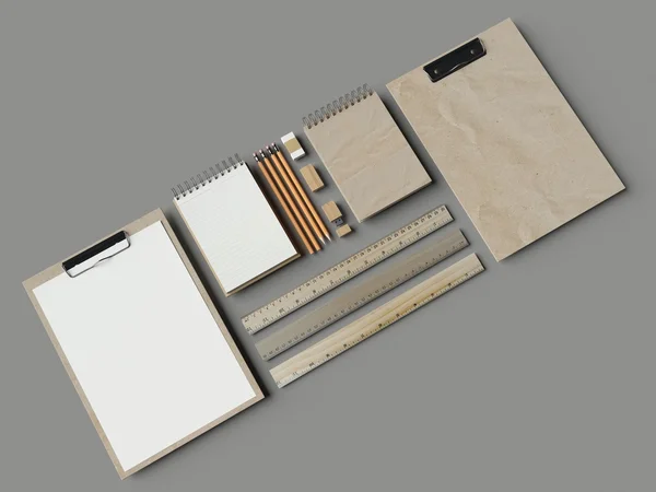 Klasik öğeleri gri masaya kadar alay. 3D render