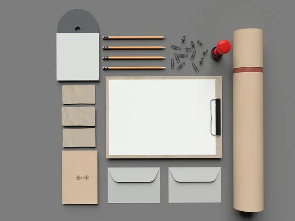 Klasik öğeleri gri masaya kadar alay. 3D render