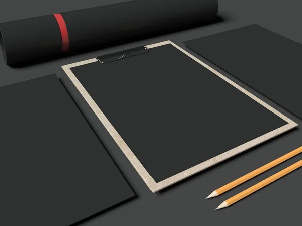 Set of mockup elements on the black background. 3d render — Stock Photo, Image