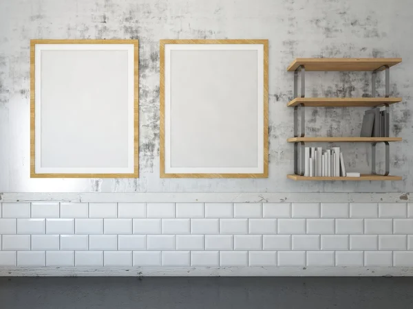 Duvardaki karelerdeki bazı posterler. Kadar alay et. 3D render