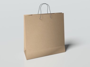 Kağıt poşet ışığı kulplu arka plan gri. kadar alay et. 3D render