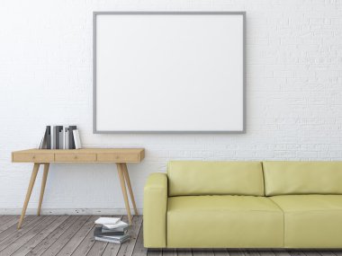 Poster hipster tuğla iç arka plan, 3d render ile alay