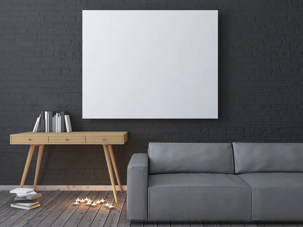 Poster hipster tuğla iç arka plan, 3d render ile alay