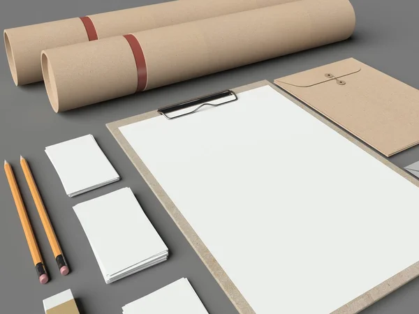 Siyah arka plan üzerine mockup öğeleri kümesi. 3D render