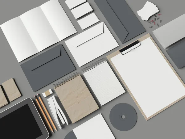 Arka planda mockup öğeleri kümesi. 3D render