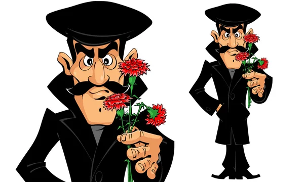 Caucásico hombre con flores en una fecha — Vector de stock