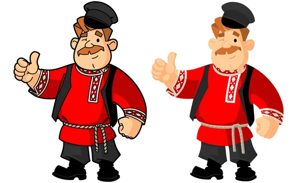 Russian man in national costume. Gesture of approval. — Stock Vector