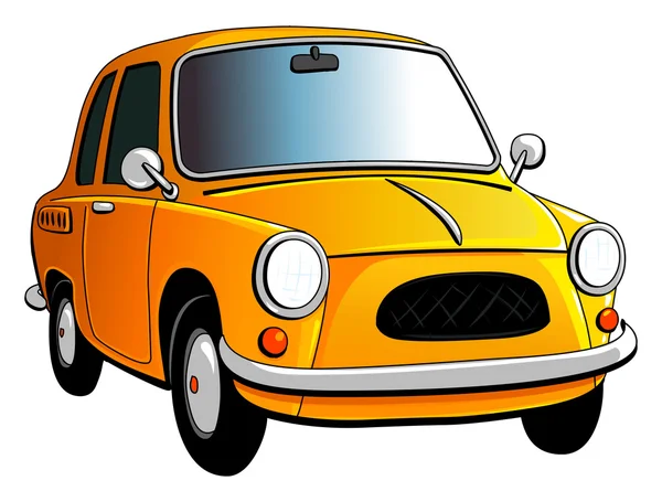 Caricatura de un viejo coche amarillo pequeño . — Vector de stock