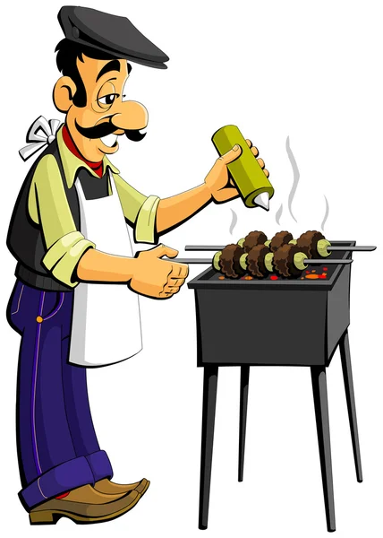 Beyaz adam kebap ızgara hazırlar