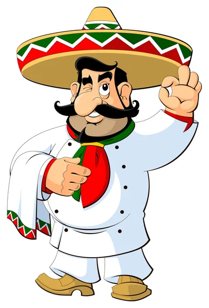 Chef mexicano dos desenhos animados em Sombrero. Aprovação de gases . — Vetor de Stock