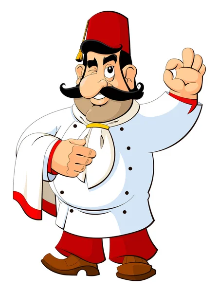 Rajzfilm chef a török nemzeti Fez. Gesztus jóváhagyása. — Stock Vector