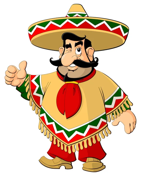 Cartoon Mexican man in a sombrero and poncho. — Stock Vector