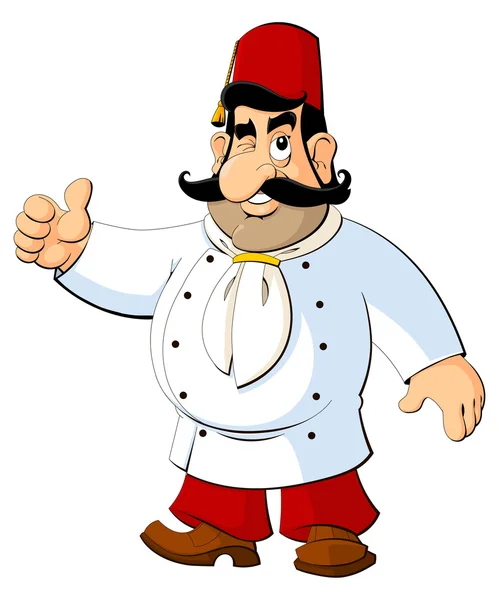 Cartoon chef in the Turkish national fez. Gesture approval. — Stock Vector