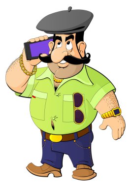 Beyaz adam cep telefonuyla konuşuyor karikatür.