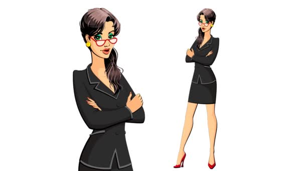 Woman presenter, guide . Cartoon constructor. Loop. Alpha channel. — Stock Video