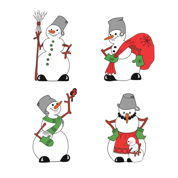 Muñecos de nieve de Navidad esperando vacaciones — Archivo Imágenes Vectoriales