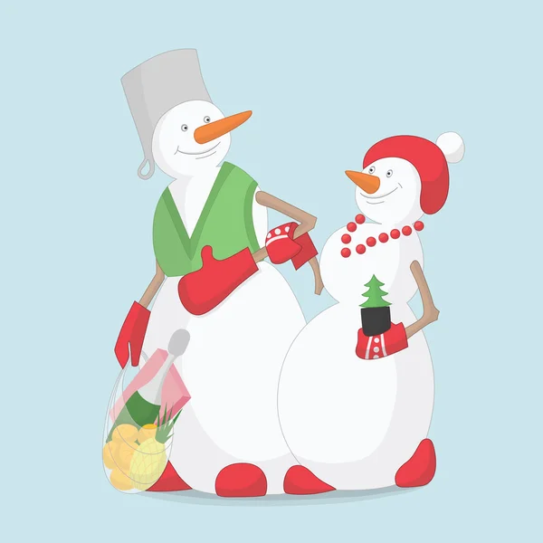 Yeni yıl kardan adam karı koca hediyeler ile