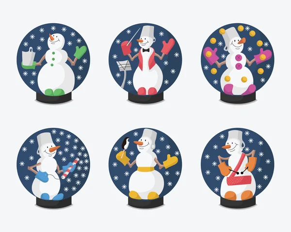 Set de bolas de nieve navideñas con muñecos de nieve — Vector de stock