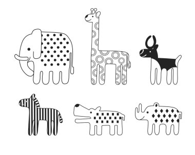 Stilize Afrika hayvanları vektör kümesi 