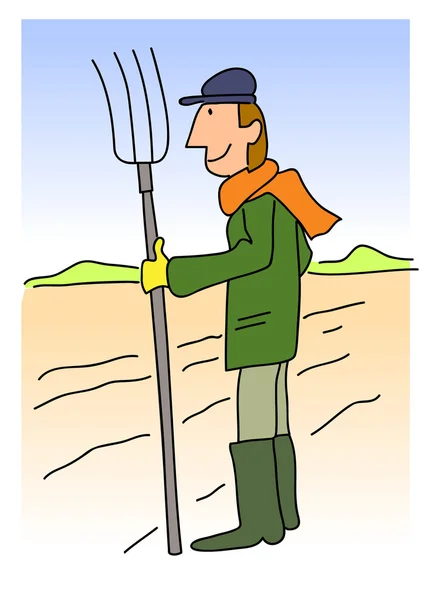 Agricultor en el campo — Vector de stock