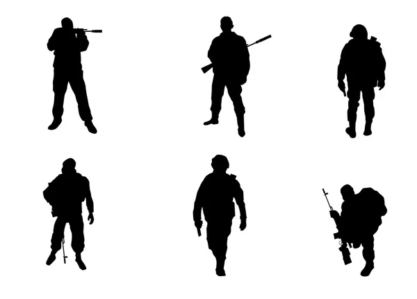 Six silhouettes de soldats — Image vectorielle
