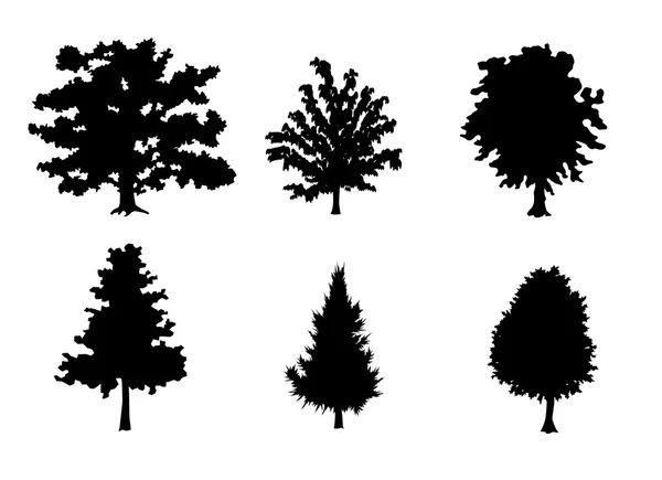 Six silhouettes d'arbres — Image vectorielle