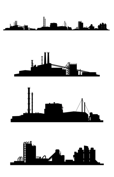 Tres fábricas siluetas — Vector de stock