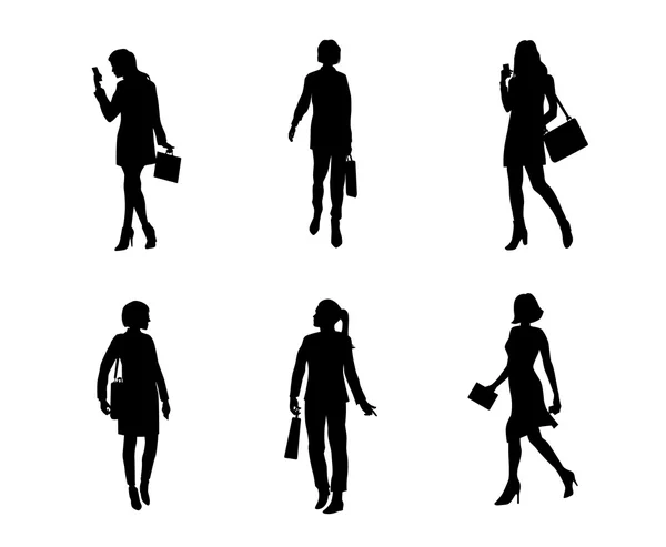 Six silhouettes de femmes d'affaires — Image vectorielle