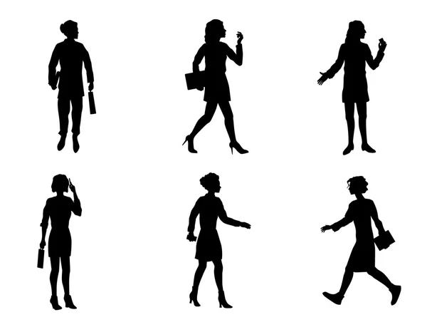 Six silhouettes de femmes d'affaires — Image vectorielle