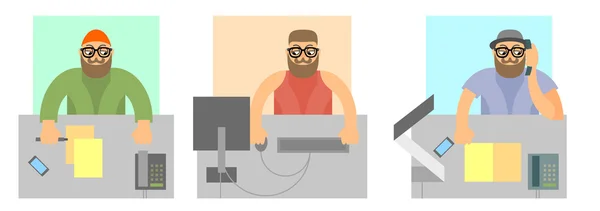 Three hipster working — Stock Vector